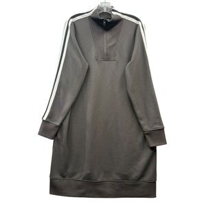 Athleta Women's Circa Track Sweatshirt Dress Quarter Zip Gray Stripe Size XL